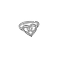 Detailed view of silver heart ring featuring a crystal-set letter W on open band - Letter W (DR240709-W)
