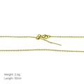 Detail view of a 50cm golden ball chain necklace with lobster clasp weighing 2.4 grams - Bamboo Joint Universal Chain / Gold