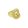 Detail van 18k vergulde open ring met een glanzend met kristallen bezette letter G - Verstelbaar Open / Dr240914-g