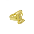Detailopname van de 18k vergulde open ring met letter I en fonkelende zirkonia steentjes - Verstelbaar Open / Dr240914-i