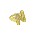 Detail van de 18k vergulde open ring met een gedurfde letter N en pavé gezette zirkoon - Verstelbaar Open / Dr240914-n