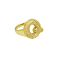 Detailopname van 18k vergulde letterring met volledige zirkonia-instelling - Verstelbaar Open / Dr240914-q