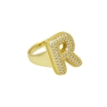Macro-opname van gepolijste gouden ring met micro-pave zirkonia letter R ontwerp - Verstelbaar Open / Dr240914-r
