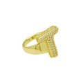 Detail van letter T ring met 18k goud vergulding en witte zirkonia steentjes - Verstelbaar Open / Dr240914-t