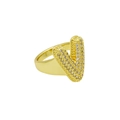 Detail van de 18k vergulde open ring met pavé-gezette zirkoon op de letter V-vorm - Verstelbaar Open / Dr240914-v