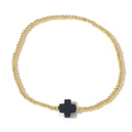 Elegante bracciale vintage in perle dorate con ciondolo a croce nero opaco da donna - Stile Nero (JS-B24082701A)