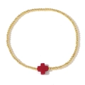 Elegante bracciale con perline dorate e un ciondolo a croce rossa minimalista - Stile Rosso (JS-B24082701B)