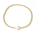 Elegante bracciale con perline dorate e ciondolo a croce bianca per donna - Stile Bianco crema (JS-B24082701D)
