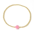 Elegante bracciale in perline dorate con un piccolo ciondolo a croce rosa opaco - Stile Rosa (JS-B24082701E)