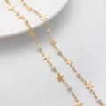 14K gold filled chain with frosted gold stars and white pearls for DIY jewelry making - 7*10mm Patterned Star Pearl Chain 50cm