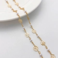 14K gold filled chain with hollow rose charms and white pearls for DIY jewelry making - 8*9mm Rose Pearl Chain 50cm