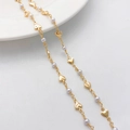 14K gold plated chain featuring 3D heart charms and white pearls for DIY jewelry - 6*10mm 3D Heart Pearl Chain 50cm