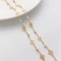 14K gold filled chain with pearls and hollow four-leaf clover charms for DIY jewelry - 8*12mm Four-Leaf Flower Pearl Chain 50cm