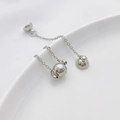 Minimalist silver long drop earrings with fine chains and spherical decorative elements - White Gold Spherical Magnetic Clasp (8mm)