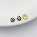 18K vergulde bloem tussenkraal met blauw emaille voor DIY sieraden maken - Stijl 3 Bloemkapje 7mm