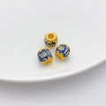 Tres cuentas de esmalte azul y dorado con mantra de seis sílabas para joyería DIY - Cuenta de Tambor (10x11mm) / Azul