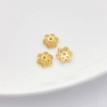 Cuentas espaciadoras de flor bañadas en oro de 18K con circonitas para joyería DIY - Estilo 14 Capuchón Flor 9mm Agujero 1.5mm