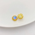 18K matte gold dolphin bead with iridescent moonstone and intricate hollow floral back - Round Spacer Bead 11.5mm