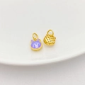 18K gold-plated cat head charms with purple moonstone inlay and hollow grid texture - Bear Pendant 10.5x9.5mm
