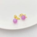 18K matte gold dolphin bead with purple faux moonstone for DIY jewelry making - Dangle Ball Charm 30x10mm