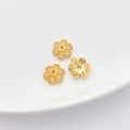 Cuenta espaciadora floral bañada en oro de 18K con circonitas para creación de joyería - Estilo 21 Capuchón Flor 11mm Agujero 2mm