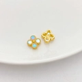 18K gold-plated flower charm pendant with faux moonstones for DIY jewelry making - Four-Leaf Clover Spacer 10x10mm