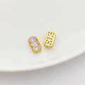 18K gold-plated rectangle charm with three purple opals and geometric hollow back - Triple Moonstone Spacer 13x7mm