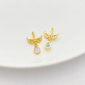 18K gold-plated butterfly wing charms with pear-shaped imitation moonstone droplets - Waterdrop Dangle 20x13.5mm