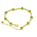 Detail of gold-plated heart bracelet with green zircons and adjustable lobster clasp - Green