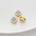 Drei Lotus-Perlen aus Goldmetall mit rosa und blauem Emaille für DIY-Schmuckherstellung - 9# Blau-Rosa Blumen Zwischenperle (5471729721138)