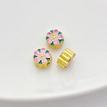 Goldene Pflaumenblüten-Perlen mit rosa Emaille und blauem Kern für DIY-Schmuckherstellung - 11# Rosa Blütenblatt Blaue Mitte Perle (5471729721140)