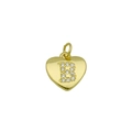 Detailansicht eines goldenen Herzanhängers mit kristallbesetztem Buchstaben B auf Weiß - Buchstabe B Herz Anhänger Ohne Kette (DN241115-B)