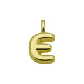 Macro detail of high-polish gold balloon letter E pendant with rounded 3D puffy design - Letter E (Pendant Only)