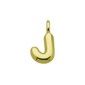 Detailed macro view of gold bubble letter J pendant with polished finish and bail - Letter J (Pendant Only)
