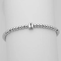 Detailed close-up of a silver beaded bracelet featuring a high-polish balloon letter A charm - Letter A (DB241104-A)