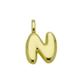 Detailed view of a gold bubble letter N pendant with a smooth polished mirror finish - Letter N (Pendant Only)