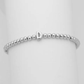 Detail of silver beaded bracelet with letter D charm on a white display stand - Letter D (DB241104-D)