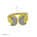 Detailed close-up showing 12mm width and 6.5g weight of the double crescent zircon ring - Dual Crescent Moon Style (DR241114-A)