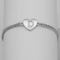 Macro detail of silver heart charm with cubic zirconia letter D on a curb chain - Silver Letter D