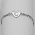 Macro detail of silver heart pendant with crystal encrusted letter G on Cuban chain - Silver Letter G