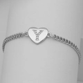 Detail of silver Cuban chain bracelet featuring a heart pendant with zircon letter Y inlay - Silver Letter Y