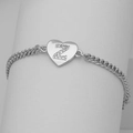 Detail shot of a silver Cuban link bracelet with a crystal-studded heart pendant showing letter Z - Silver Letter Z