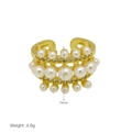 Detailed view of multilayer gold ring with inlaid rhinestones and white pearls - Adjustable Open / Multi-layer Rhinestone Style (DR241119-C)