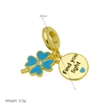 Golden clover charm with sky blue enamel, zircon inlay, and Find your light engraving - Four Leaf Clover And Find Your Light Tag Pendant Only (Without Chain)