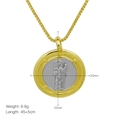 Detailed size map of two-tone 18k gold heart saint pendant necklace with dimensions - Icon Relief Style (DN241203-B)