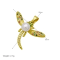 Detail view of a golden dragonfly pendant with colorful crystals and a white pearl - Pearl Dragonfly Shape Pendant Only (Without Chain) - DN241201-C