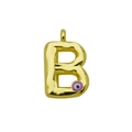 Detail view of golden letter B pendant with irregular texture and purple evil eye bead - Letter B Pendant Only (Without Chain) (DN241212-B)