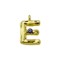 Detail of golden irregular letter E pendant with blue evil eye and textured finish - Letter E Pendant Only (Without Chain) (DN241212-E)
