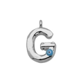Detail van zilveren letter G hanger met blauwe evil eye kraal en gepolijste afwerking - Letter G (DN241213-G) Hanger Zonder Ketting