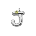 Detail van zilveren letter J hanger met evil eye kraal op een witte achtergrond - Letter J (DN241213-J) Hanger Zonder Ketting